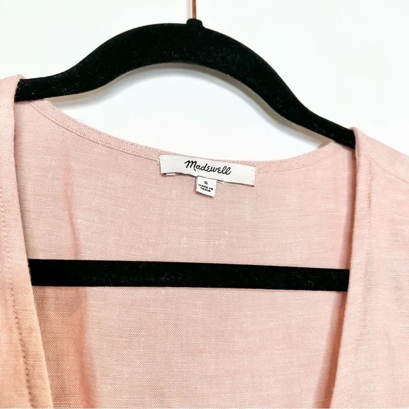 Madewell V-Neck Button Front Linen Blend Minidress in Warm Thistle Pink - Picture 6 of 10